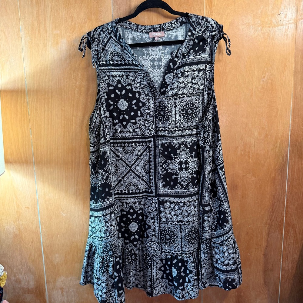 Faded Rose Black White Bandana Paisley Print Ruffle‎ Mini Dress 3X 86298X